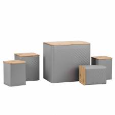 Set of 5 Tea, Sugar, Coffee, Biscuit & Bread Bin Jars With Lid, Grey