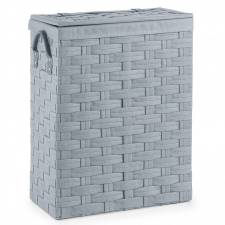 Slimline Laundry Linen Basket With Lid & Faux Leather Handle, Grey