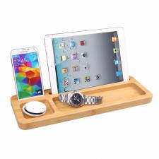 Woodluv Universal Tablet iPad Smartphone Stand With Accessories Holder