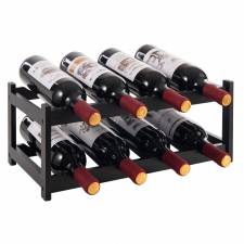 Woodluv 2-Tier Wooden Wine Rack, Wine Holder, Black