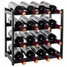 Woodluv 4-Tier Bamboo Wine Rack, Wine Holder, Blk