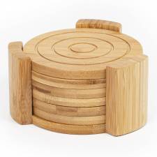 Woodluv 6 Round Coaster Set Holder Pot Holder