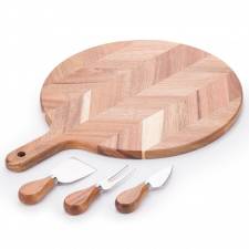 Woodluv Acacia Wood Cheese Board Set With Three Cheese Knives