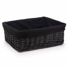 Woodluv Black Wicker Shelf Storage Hamper Basket With Liner - Large