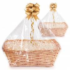 Woodluv DIY Set of 2 Wicker Gift Hamper Basket Kit - Honey/Gold Ribbon