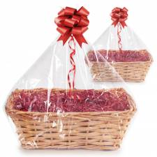 Woodluv DIY Set of 2 Wicker Gift Hamper Basket Kit - Honey/Red Ribbon