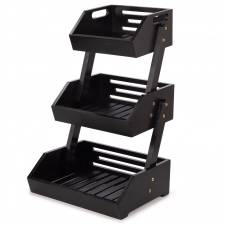 Woodluv Double Basket Storage Display Rack For Kitchen & Home, Black