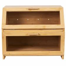 Woodluv Double Decker Multi-Purpose Bamboo Bread Bin with Lid, Natural