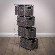 Woodluv Eco Friendly 4 Drawer Paper Rope Storage Unit, Grey