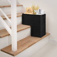 Woodluv Large Stair/Step Basket Organiser With Inset Handle, Black
