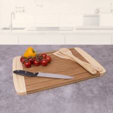Woodluv XL Chopping Boards With Juice Groove & 2 Cooking Utensils