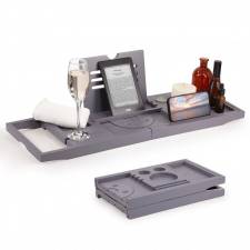 Woodluv Foldable Extendable Bamboo Bathtub Caddy, Dark Grey