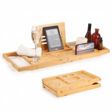 Woodluv Foldable Extendable Bamboo Bathtub Caddy, Natural