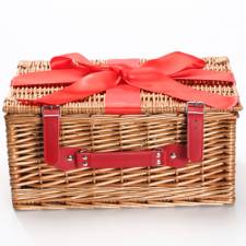 Woodluv Gift Hamper Wicker Basket With Red  Ribbon, Natural