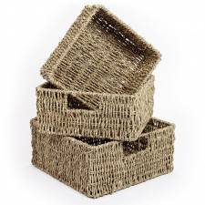 Woodluv Handwoven Set of 3 Square Seagrass Square Storage Basket