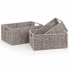 Woodluv handwoven Set of 3 Paper-rope Storage Baskets, Grey