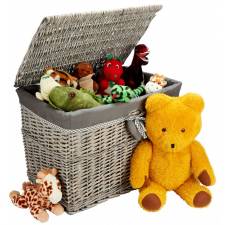 Woodluv Large Rectangular Wicker Storage Trunk With Lining - Grey