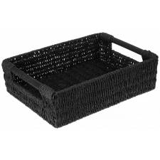 Woodluv Large Paper Rope Gift Hamper Basket With Wooden Handle, Black