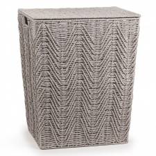 Woodluv Large Paper-rope Laundry Basket With Lid, Grey