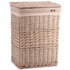 Woodluv Large Rectangular Laundry Willow Basket with Lining, Natural