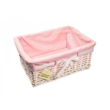 Woodluv Large White Willow Basket With Pink Dot Lining & Ribbon