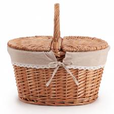Woodluv Lined Oval Natural Willow Picnic Hamper Basket With Handle