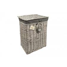 Woodluv Medium Rectangular Wicker Laundry Basket With Lining - Grey
