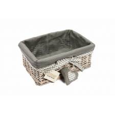 Woodluv Medium Wicker Storage Shelf Basket With Lining - Grey