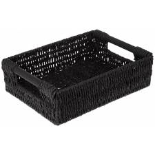Woodluv Medium Paper Rope Gift Hamper Basket With Wooden Handle, Black