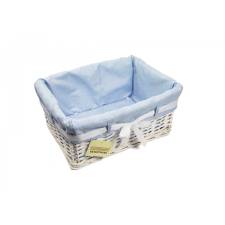 Woodluv Medium White Willow Basket With Blue Dot Lining & Ribbon