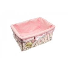 Woodluv Medium White Willow Basket With Pink Dot Lining & Ribbon
