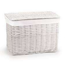 Woodluv Wicker Lined Storage Trunk With Lid, Medium - White