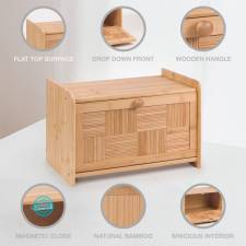 Elegant Front Drop Down Lid Natural Bamboo Bread Storage Bin