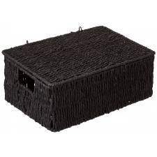 Woodluv Paper Rope Storage Hamper Basket With Lid, Black, Medium