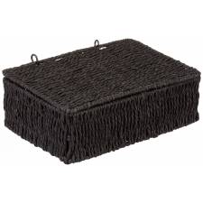 Woodluv Paper Rope Storage Hamper Basket With Lid, Black, Small