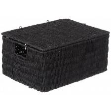 Woodluv Paper Rope Storage Hamper Basket With Lid, Large, Black