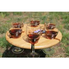 Woodluv Portable Round Bamboo 6 Wine Snack Serving Table Stand