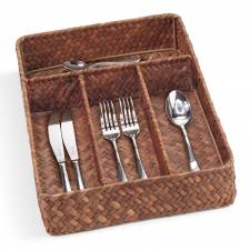 Woodluv Rectangular Seagrass Cutlery Drawer Organizer, Utensil Tray