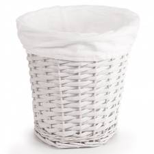 Woodluv Wicker Waste Paper Round Bin With White Lining - White