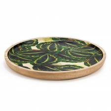 Woodluv Round Wooden Decorative Serving Coffee Table Tray, 30x30x2.5cm