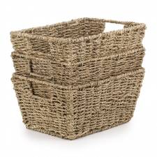 Woodluv Seagrass Shelf Storage Baskets With Insert Handles