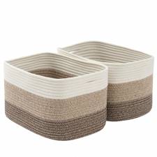 Woodluv Set of 2 Cotton rope Storage Collapsible Baskets, Beige