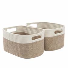 Woodluv Set of 2 Cotton rope Storage Collapsible Baskets, Beige