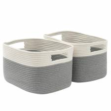 Woodluv Set of 2 Cotton rope Storage Collapsible Baskets, Grey