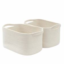Woodluv Set of 2 Cotton rope Storage Collapsible Baskets, White
