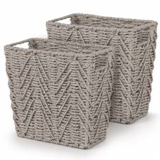 Woodluv Set of 2 Hand-woven Paper Rope Storage Wastepaper Bin - Grey