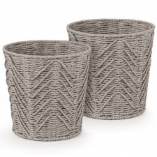 Woodluv Set of 2 Hand-woven Paper Rope Storage Wastepaper Bin - Grey