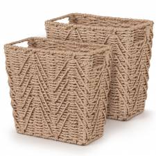 Woodluv Set of 2 Hand-woven Paper Rope Storage Wastepaper Bin - Khaki