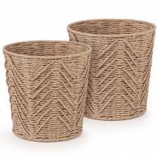 Woodluv Set of 2 Hand-woven Paper Rope Storage Wastepaper Bin - Khaki