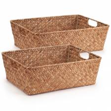 Woodluv Set of 2 Handwoven Seagrass Storage Basket for Shelves, Brown